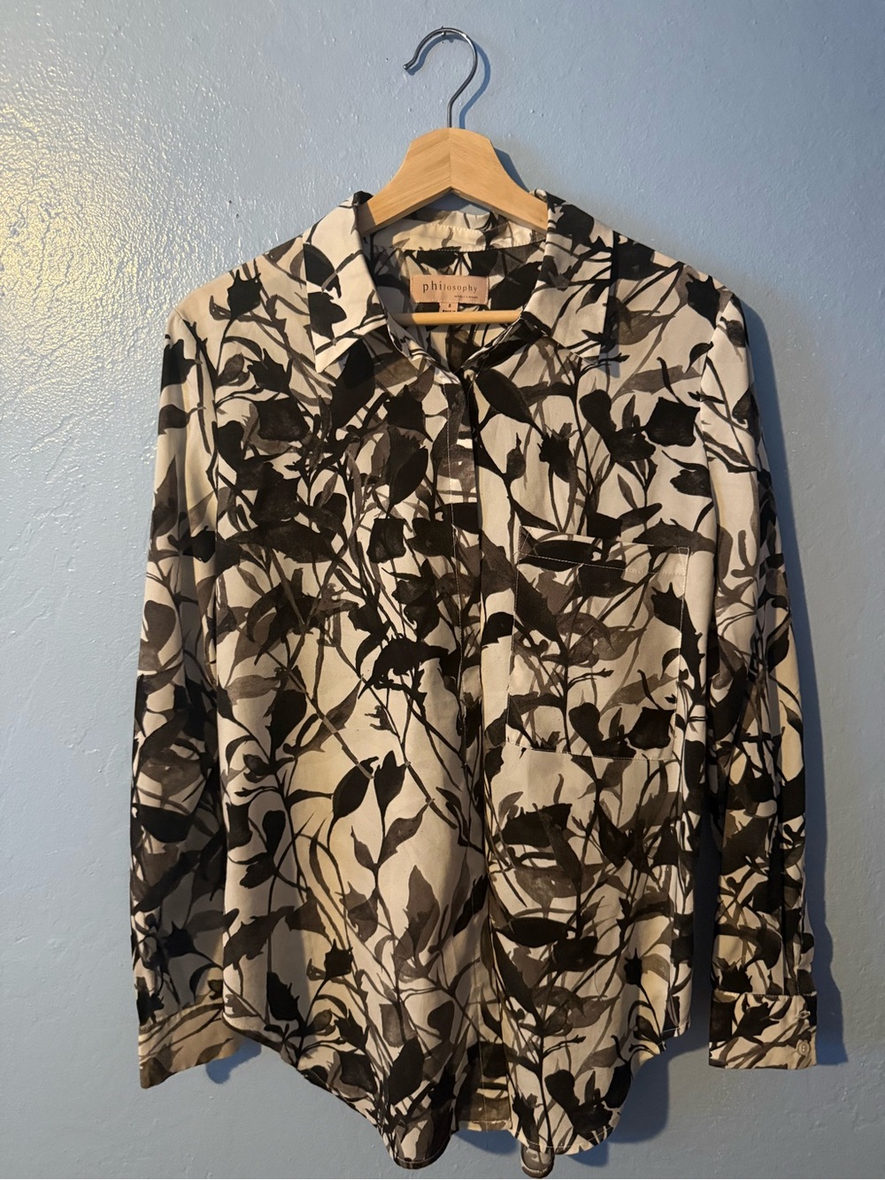Philosophy Black and White Botanical Button-Down Shirt